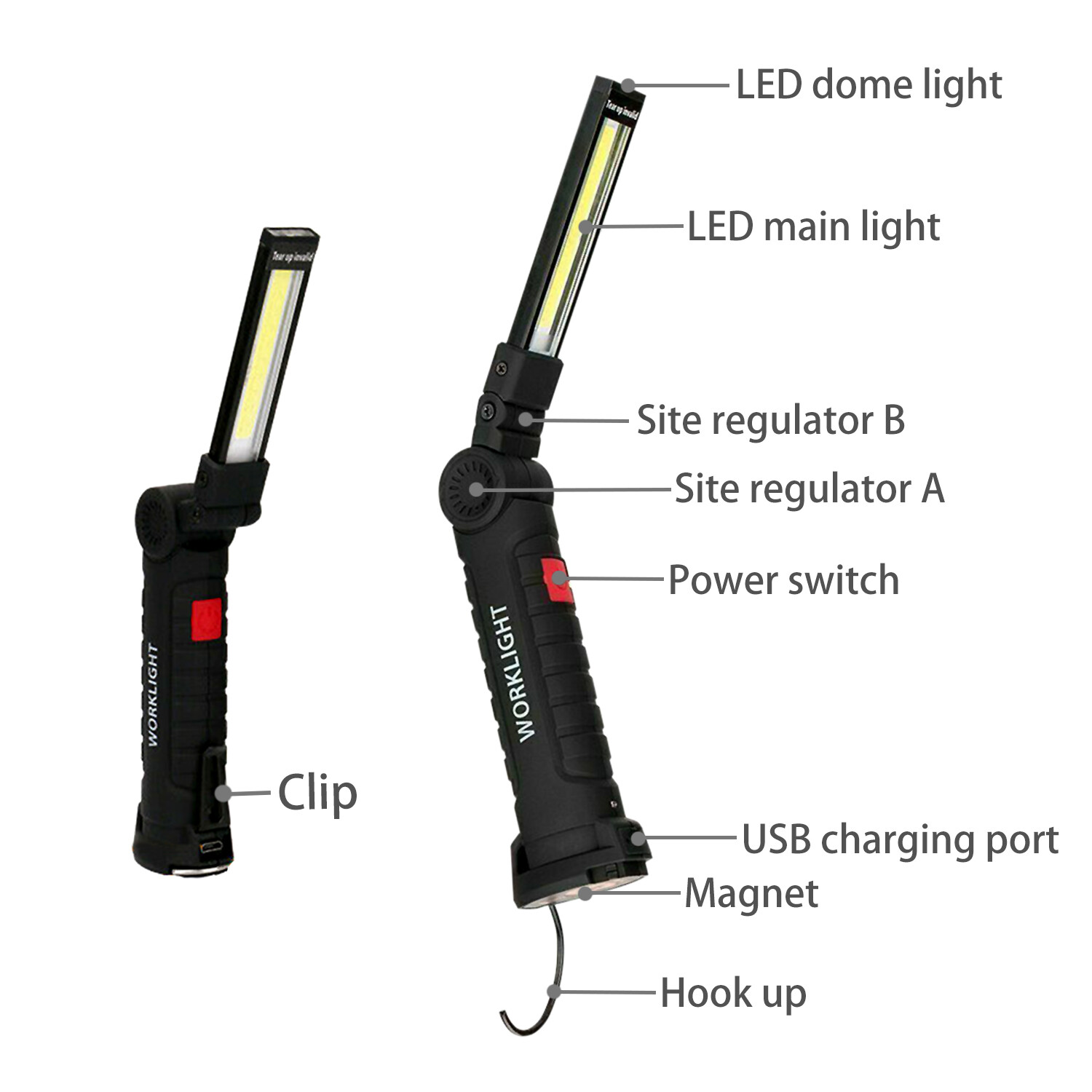 Magnetic Rechargeable COB LED RED Work Light Lamp Flashlight Folding Torch