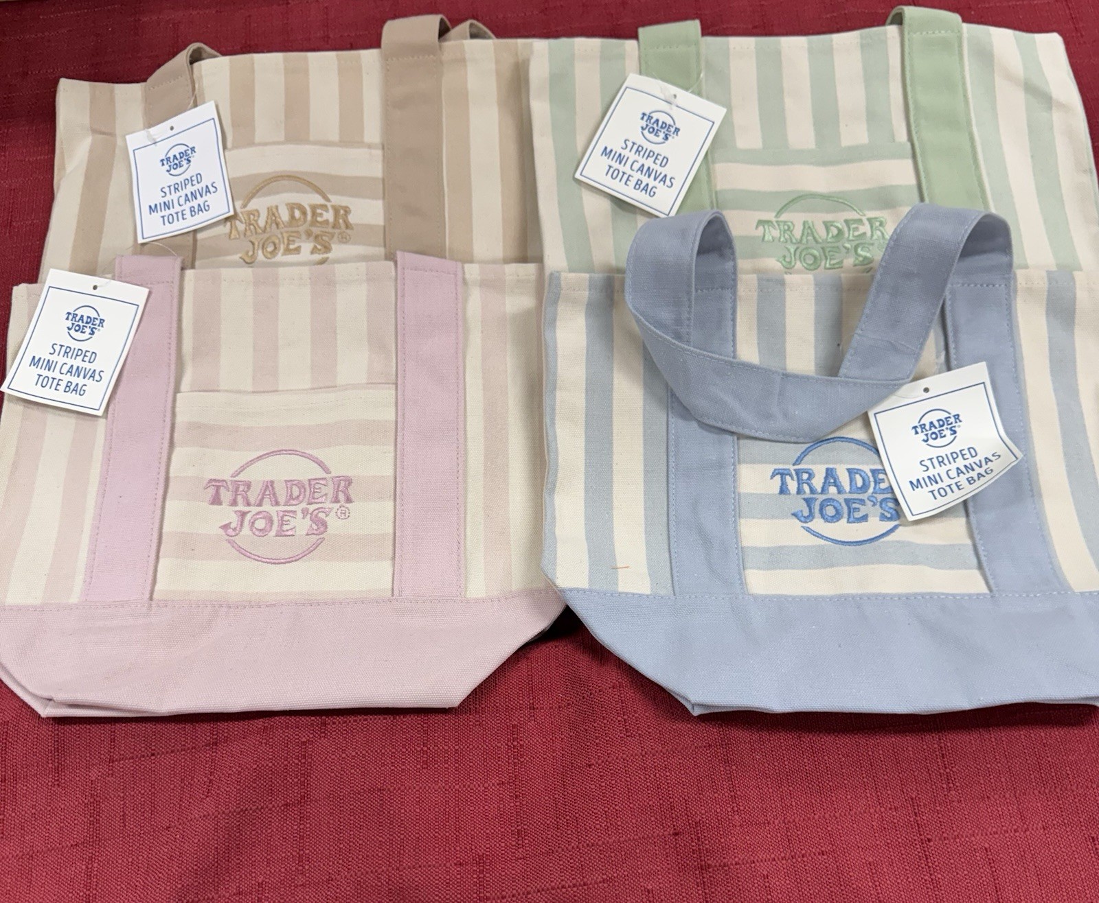 Trader Joe’s Mini Pastel Stripe Canvas Tote Bag Limited Edition Set Of 4