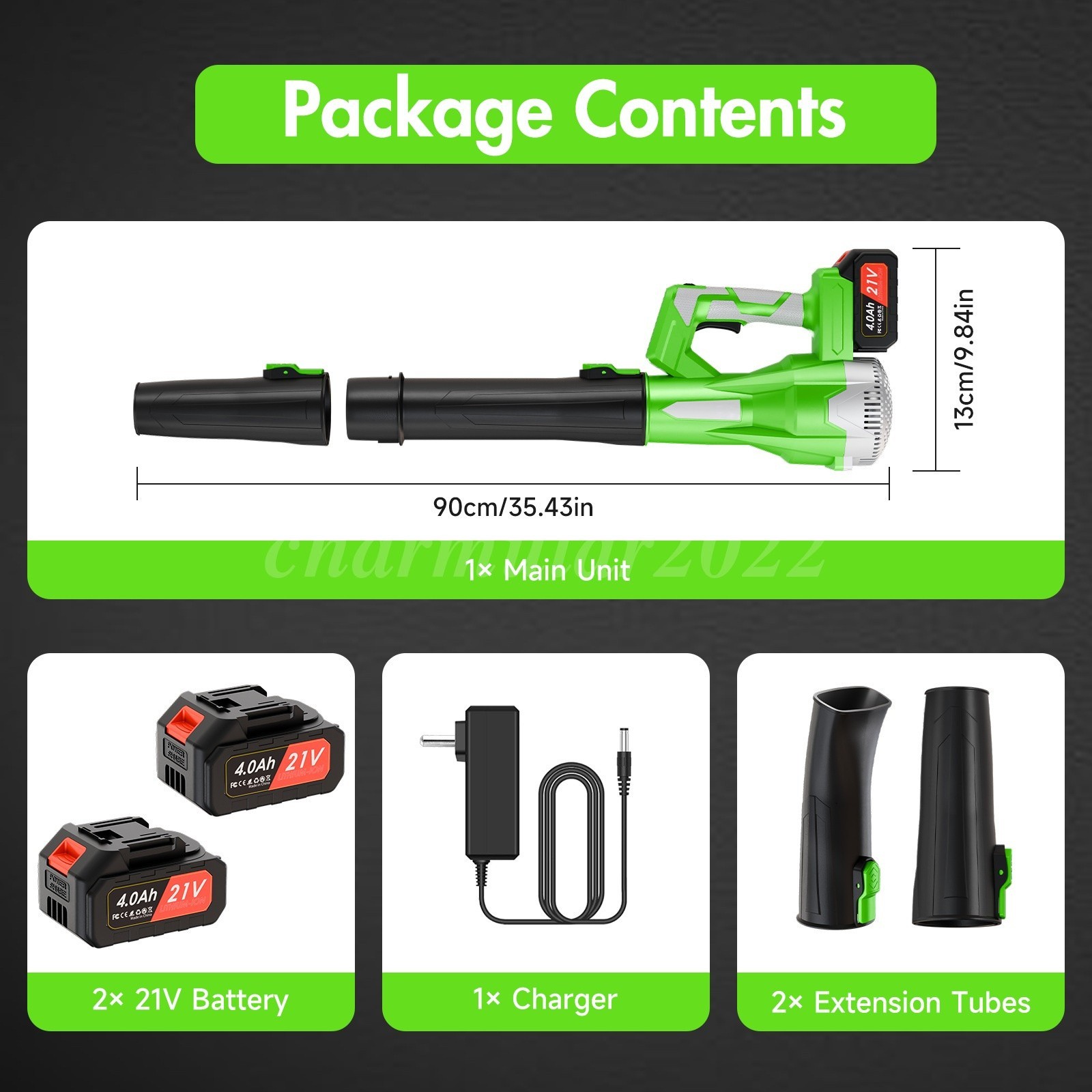 Cordless Leaf Blower 750CFM/200MPH & 6 Speed Levels Electric W/2 Batteries 4.0Ah