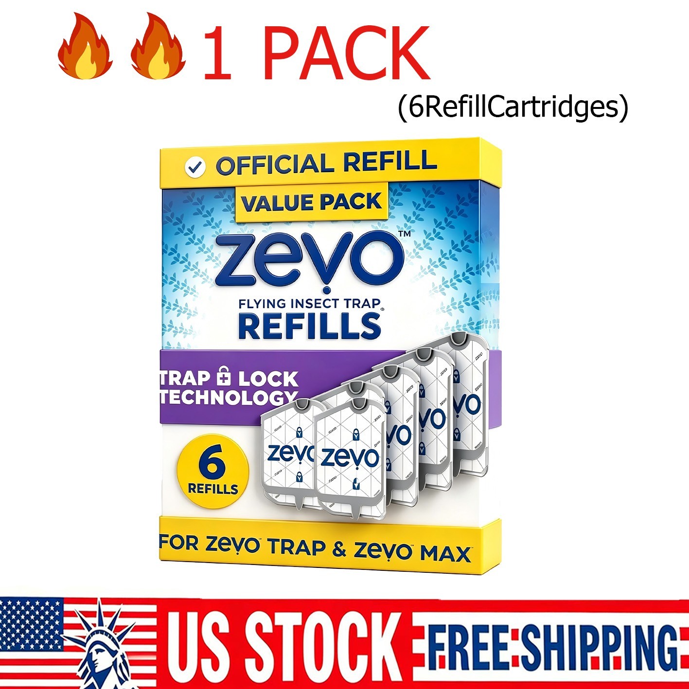 1 Pcs Zevo Flying Insect Trap Refill Cartridges Easy to Use (6 Refill Cartridges