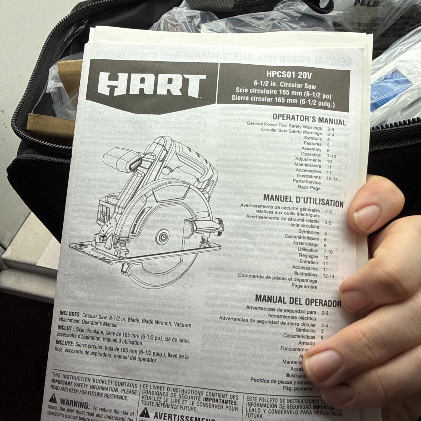 HART 3-Tool 20-Volt Cordless Combo Tools ONLY 16-inch Storage Bag Brand New Set