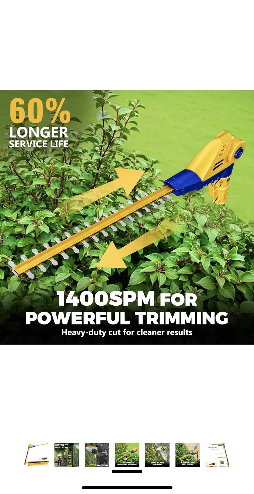 ADOTOCAM Cordless Pole Hedge Trimmer for Dewalt 20V Max Battery （tool only）