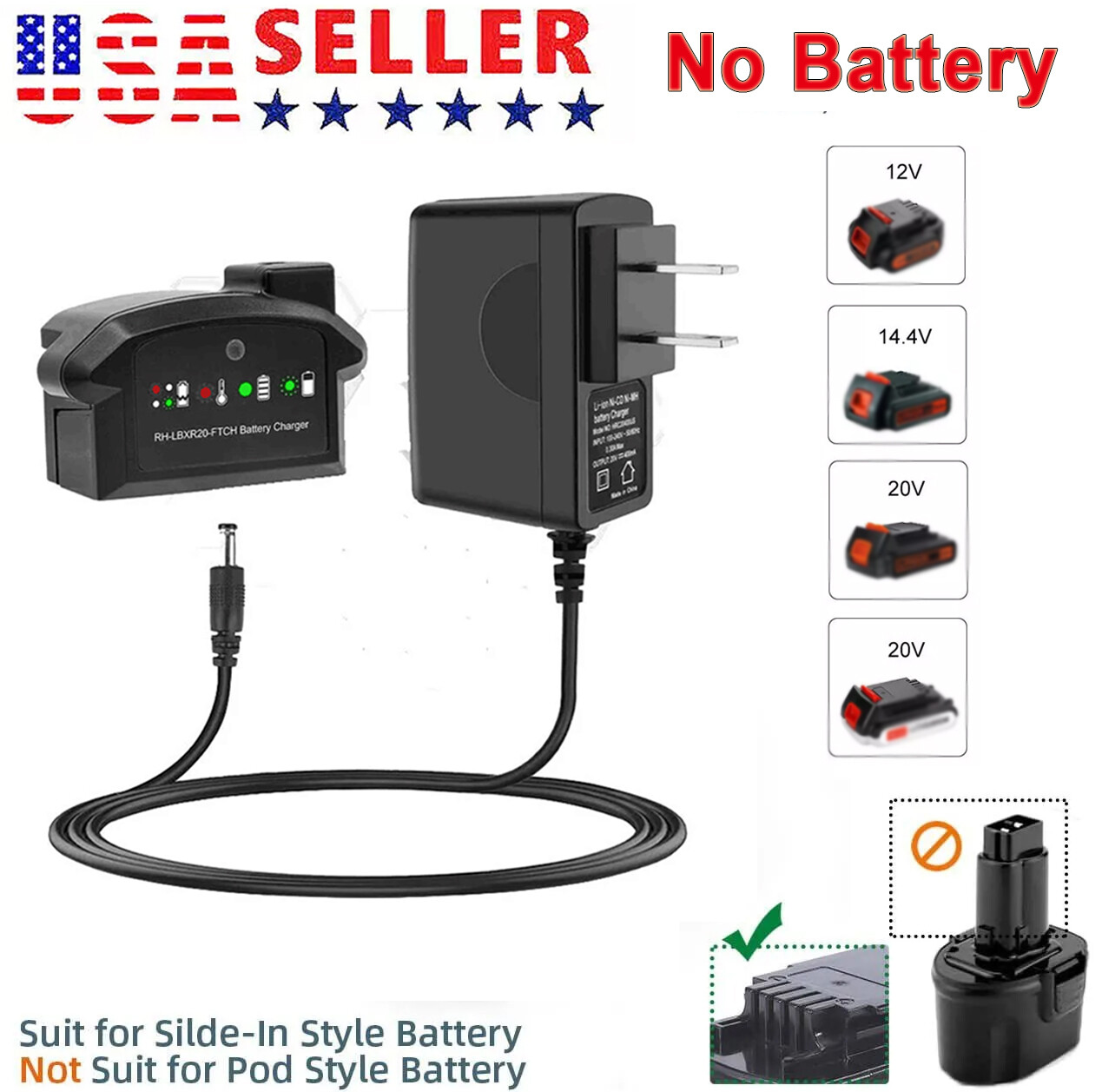 LCS1620 Charger for Black and Decker 20v max Charger 20V Lithium Battery LBXR20