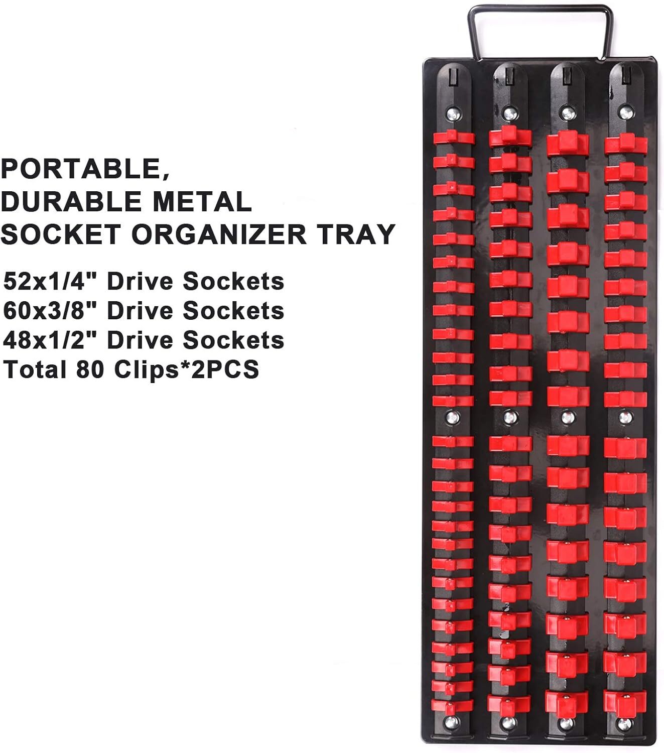 80 PCS Portable Socket Organizer Tray Blue & Red Tools Organizer 1/4″&3/8″&1/2″