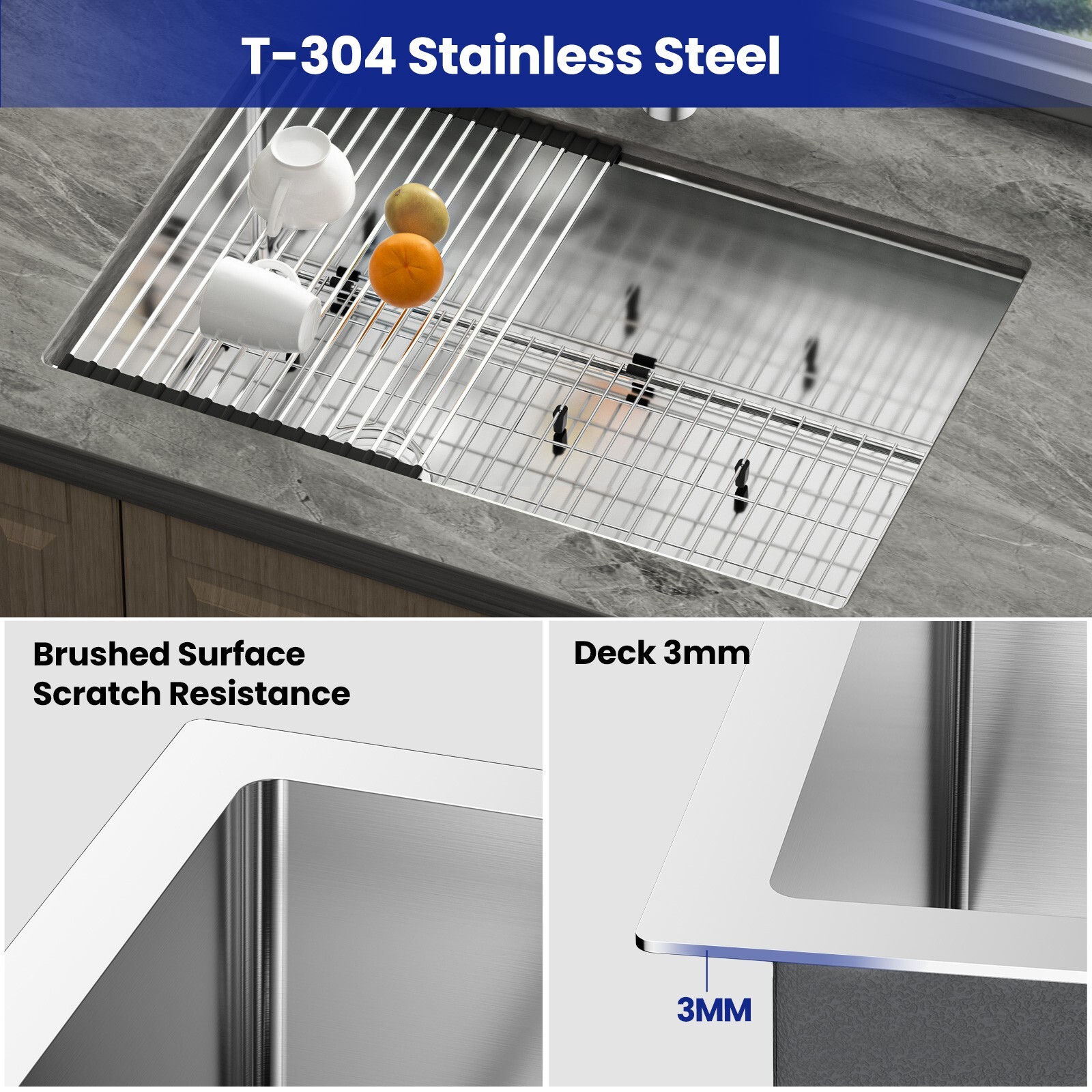 JOMOO 30″ Brushed Stainless Steel Drop-In Topmount Kitchen Sink Single Bowl