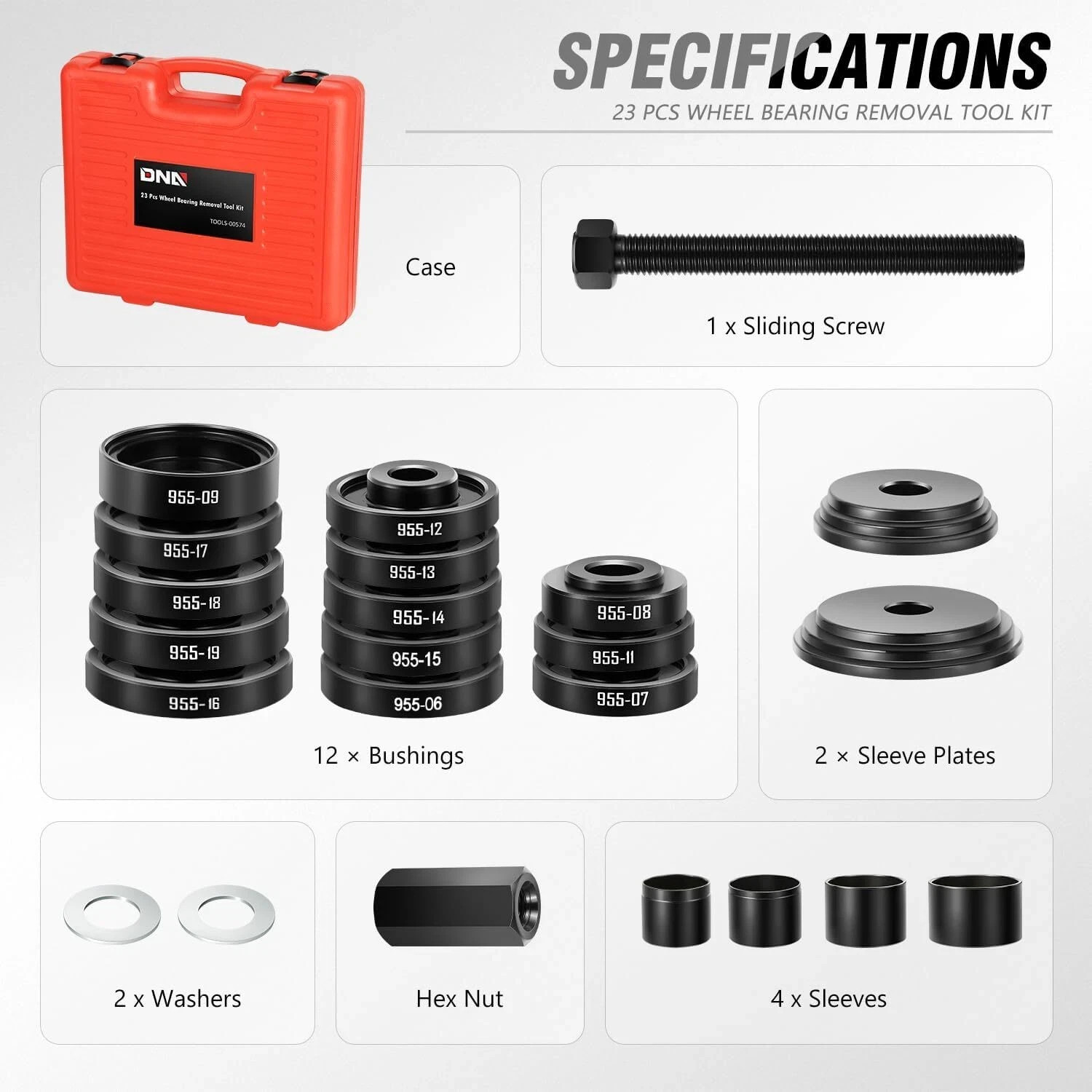 DNA MOTORING 23pcs Front Wheel Drive Bearing Removal Installation Tool Set,
