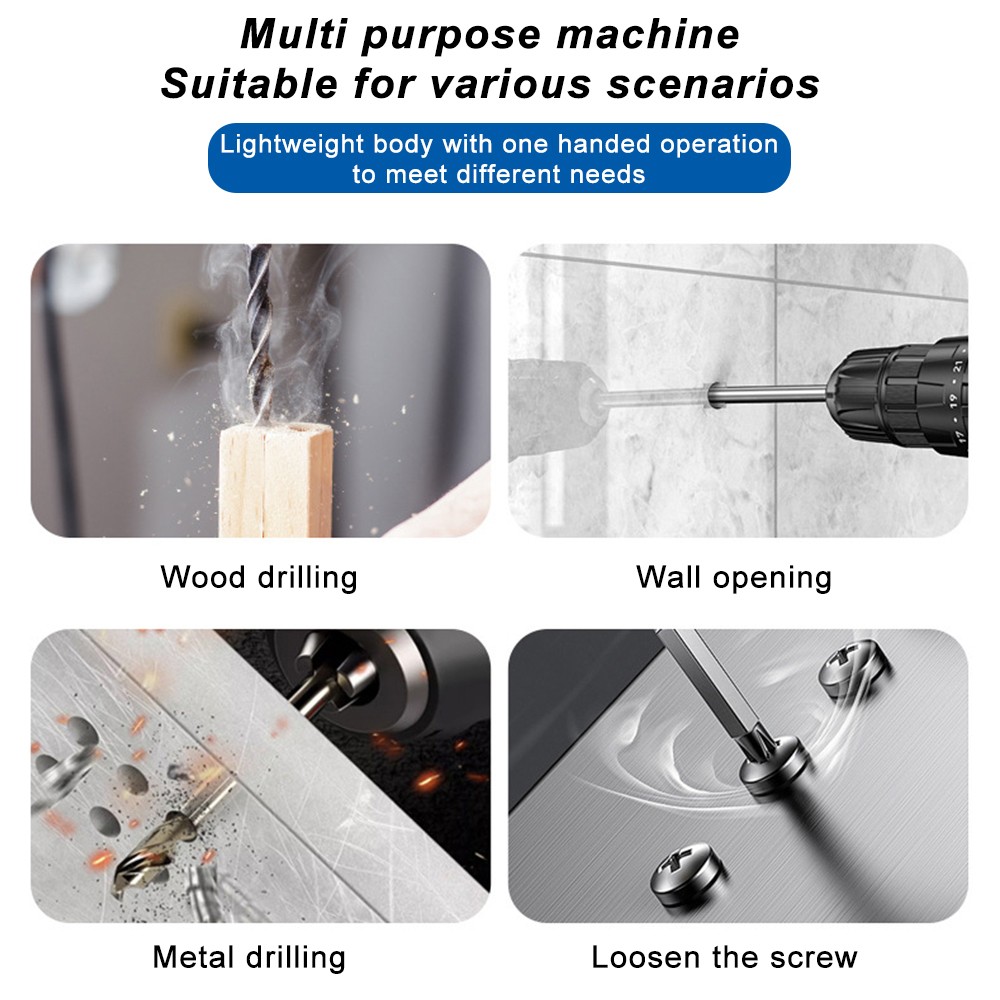 28pcs Electric Cordless Drill Screwdriver Bits Set 2X Battery 1X Charger B1