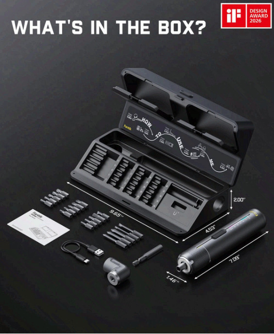 S2 Pro Cordless Electric Screwdriver Set, 7 Torque, 20 Bits, 90° Adapter