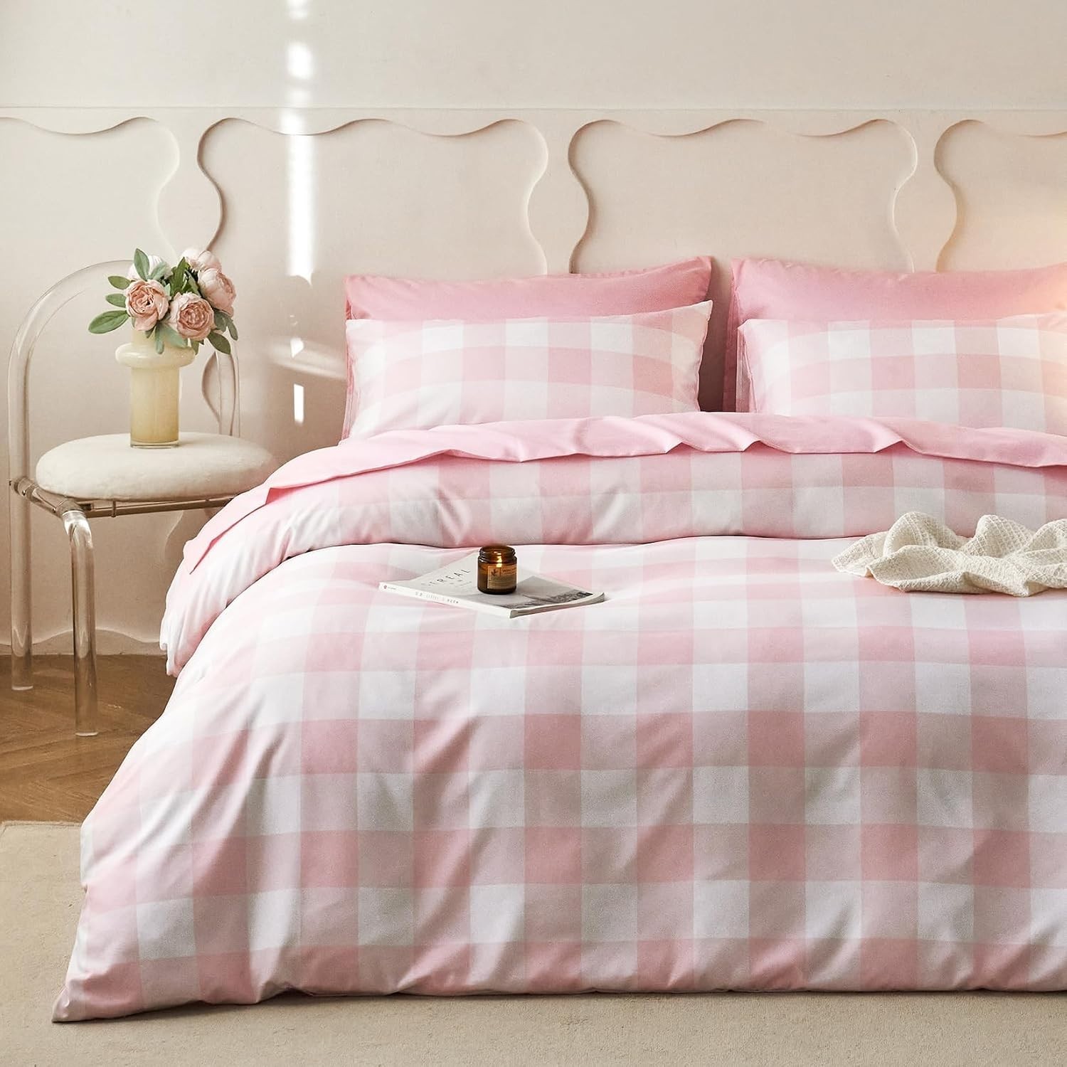 Gingham Comforter Set, Plaid Buffalo Check Checkered Cottagecore Cute Geometr…