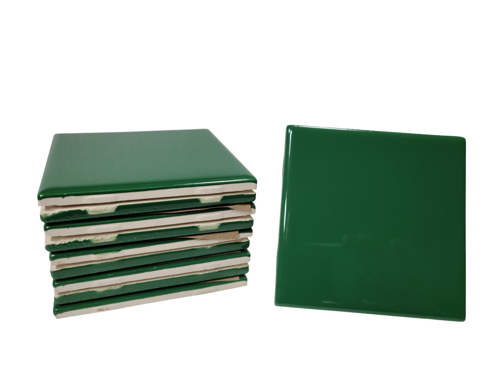 Emerald Green Ceramic Tile 4.25 inch Subway Square Vintage Mid Century Modern