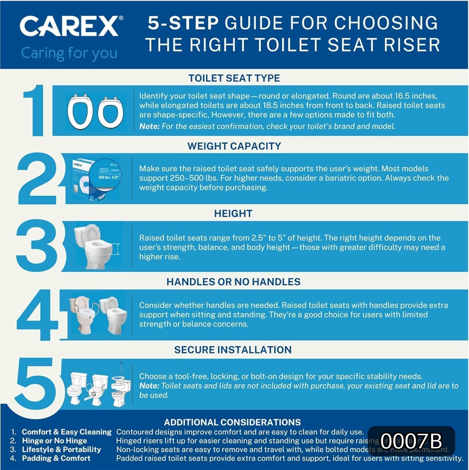 Carex Hinged Elongated Toilet Seat Riser 3.5 in White FGB32100 0000 #R032