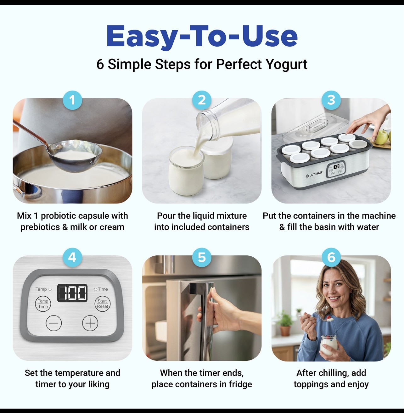 Ultimate Probiotic Yogurt Maker with Adjustable Temperature & Time Control,