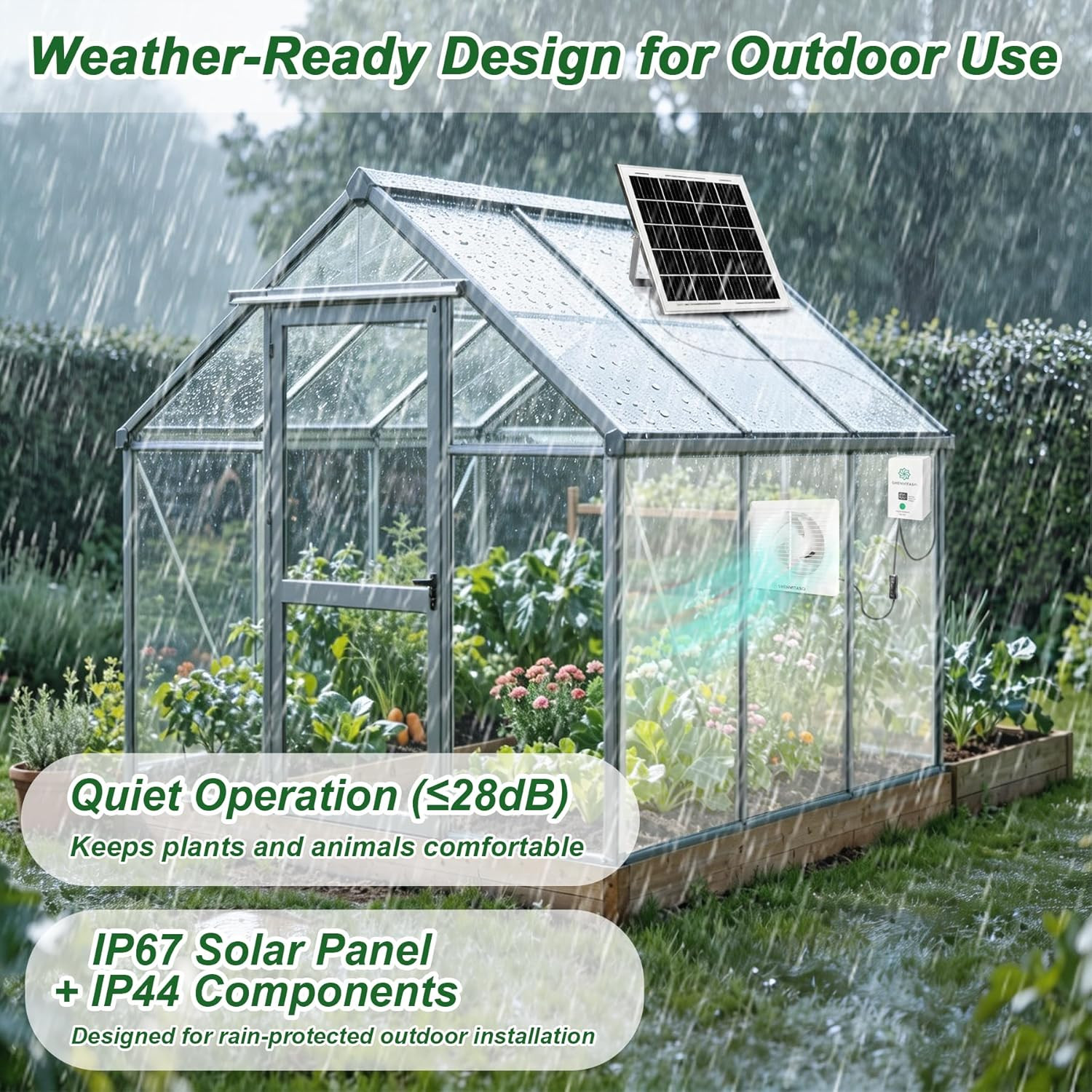 Solar Exhaust Fan with 7500Mah Battery & LCD Display, 25W Solar Panel Vent Fan f