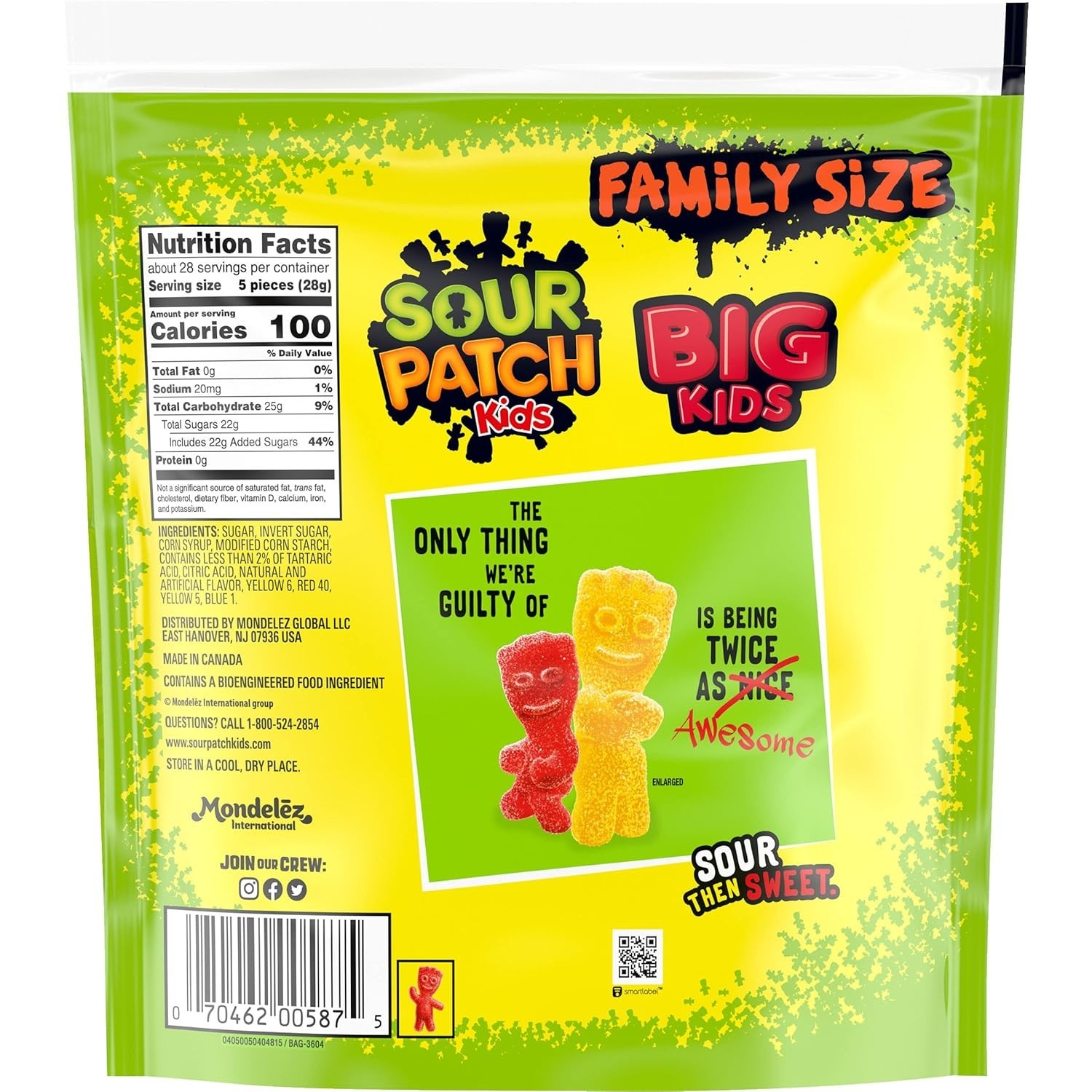 SOUR PATCH KIDS Big Kids Soft & Chewy Candy, Family Size, 1.7 lb – Sour Then Swe
