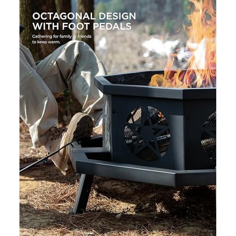 35 in Octagonal Fire Pit Outdoor Fire Pit Wood Burning Fire Pits w/Cooking Grill