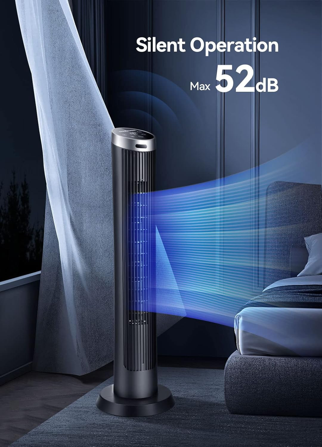 OmniBreeze Digital Electric Tower Fan, with Remote Control, LED Display, Standin