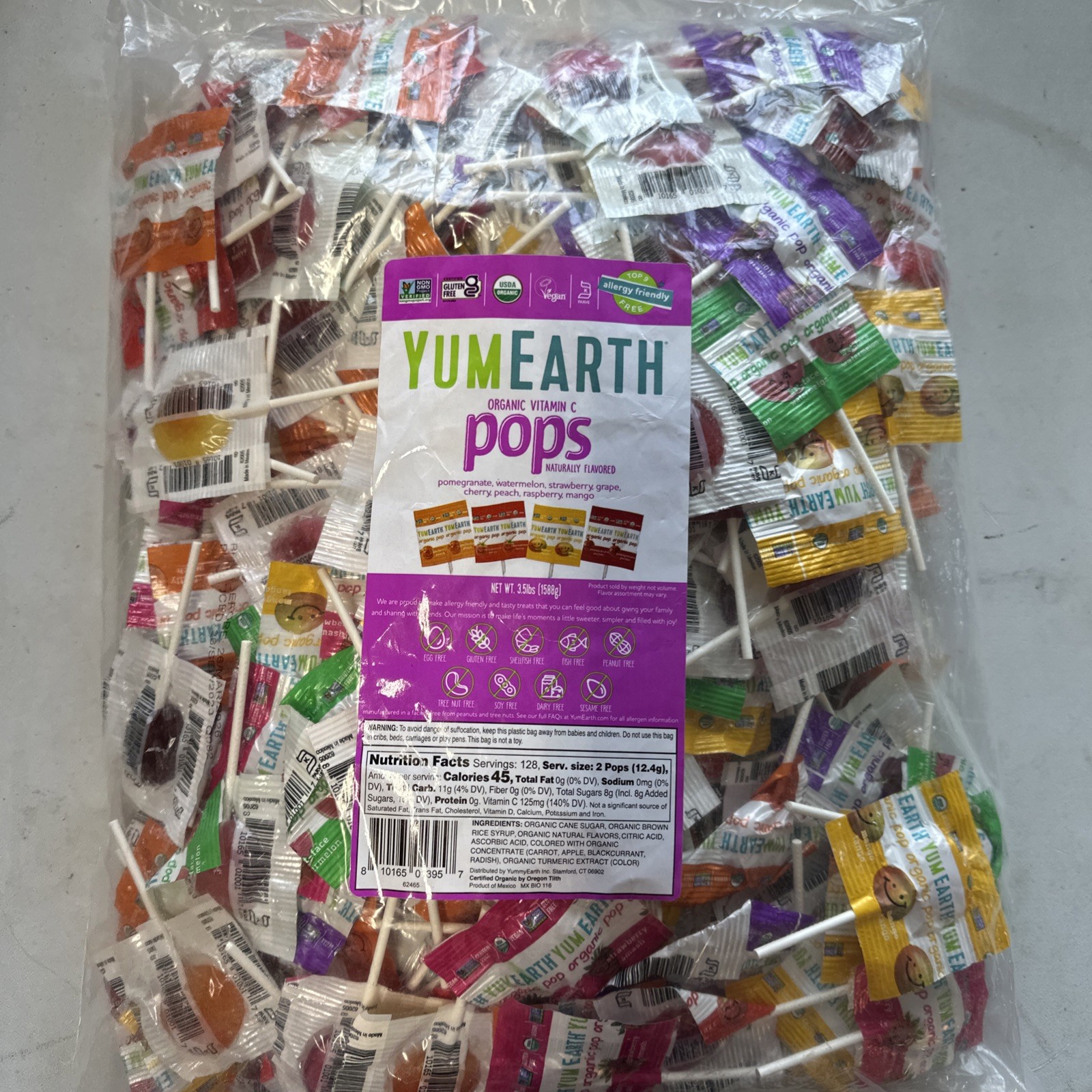 Organic Pops, Vitamin C, Assorted , 3.5 lbs (1,588 g) 250 Pops Yum Earth Vegan