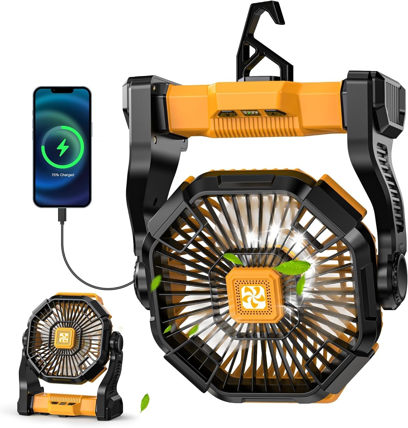 Camping Fan with LED Lantern USB Rechargeable Battery Powered Tent Fan Portable