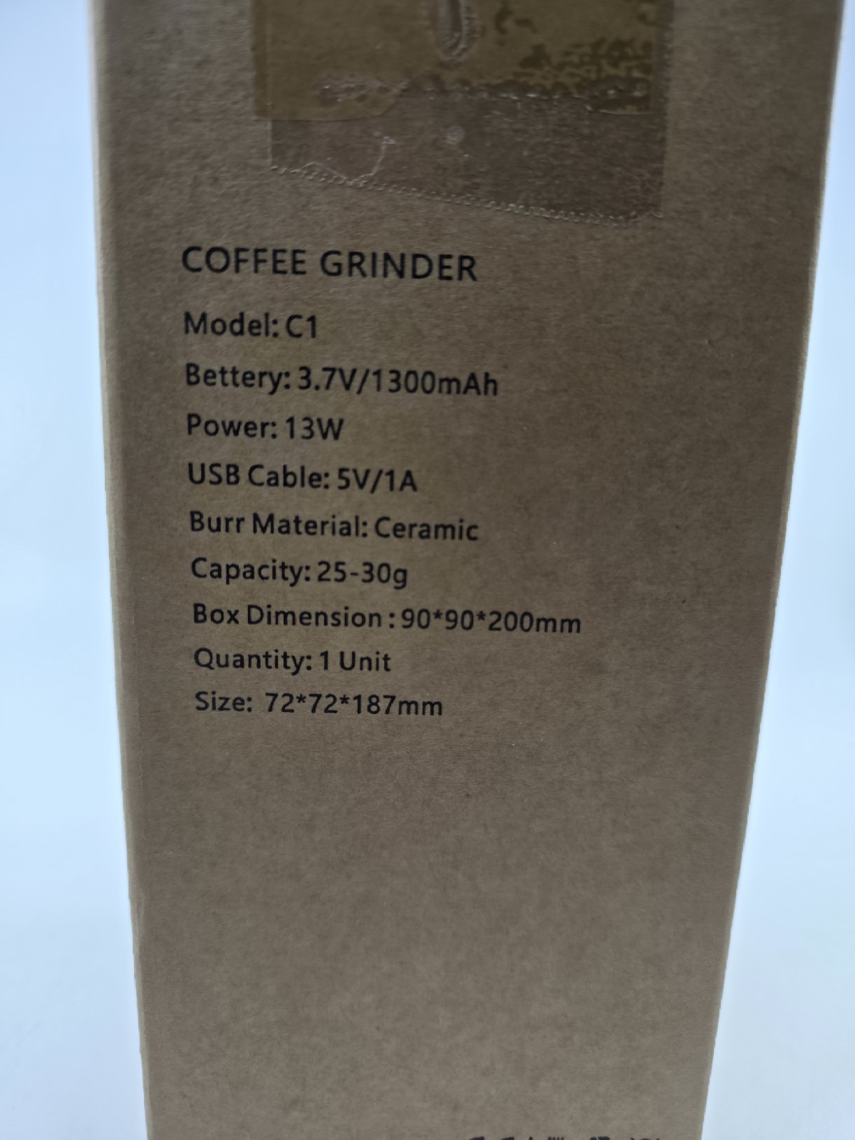 Portable Electric Burr Coffee Grinder USB Rechargeable 1300mAh Ceramic Mill