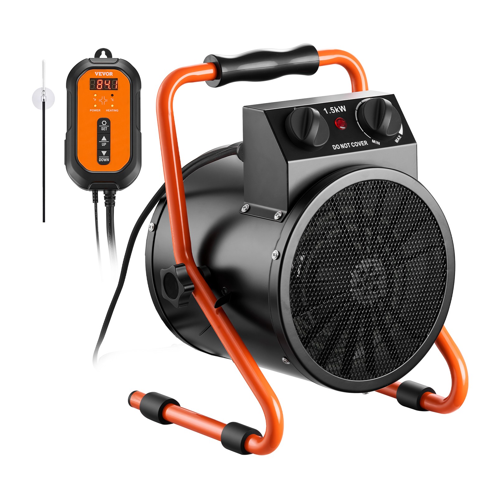 VEVOR Greenhouse Heater 1500W Electric Space Heater with Thermostat IPX4 Rated