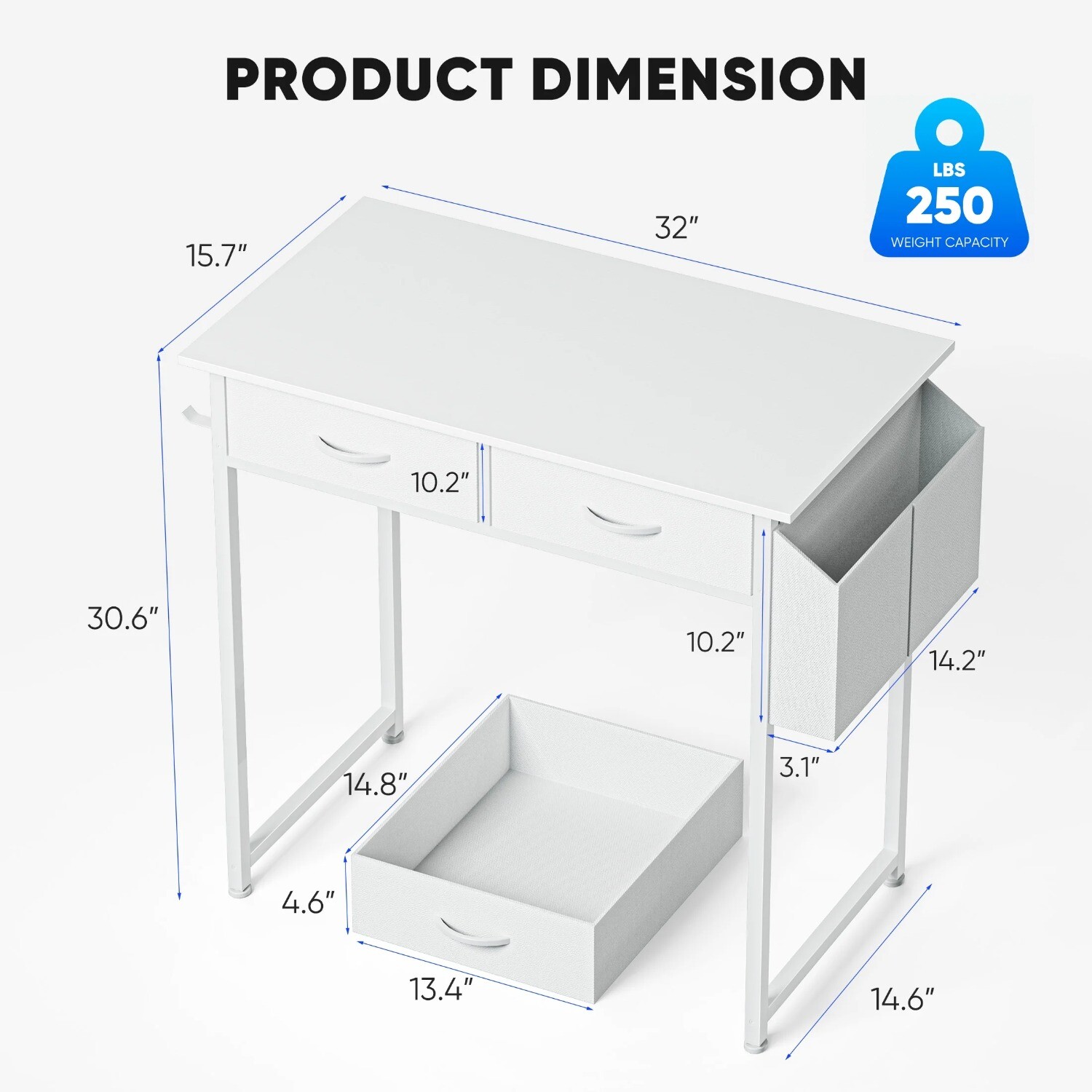 32inch Home Office Small Computer Desk,Small Study Table with 2 Fabric Drawers
