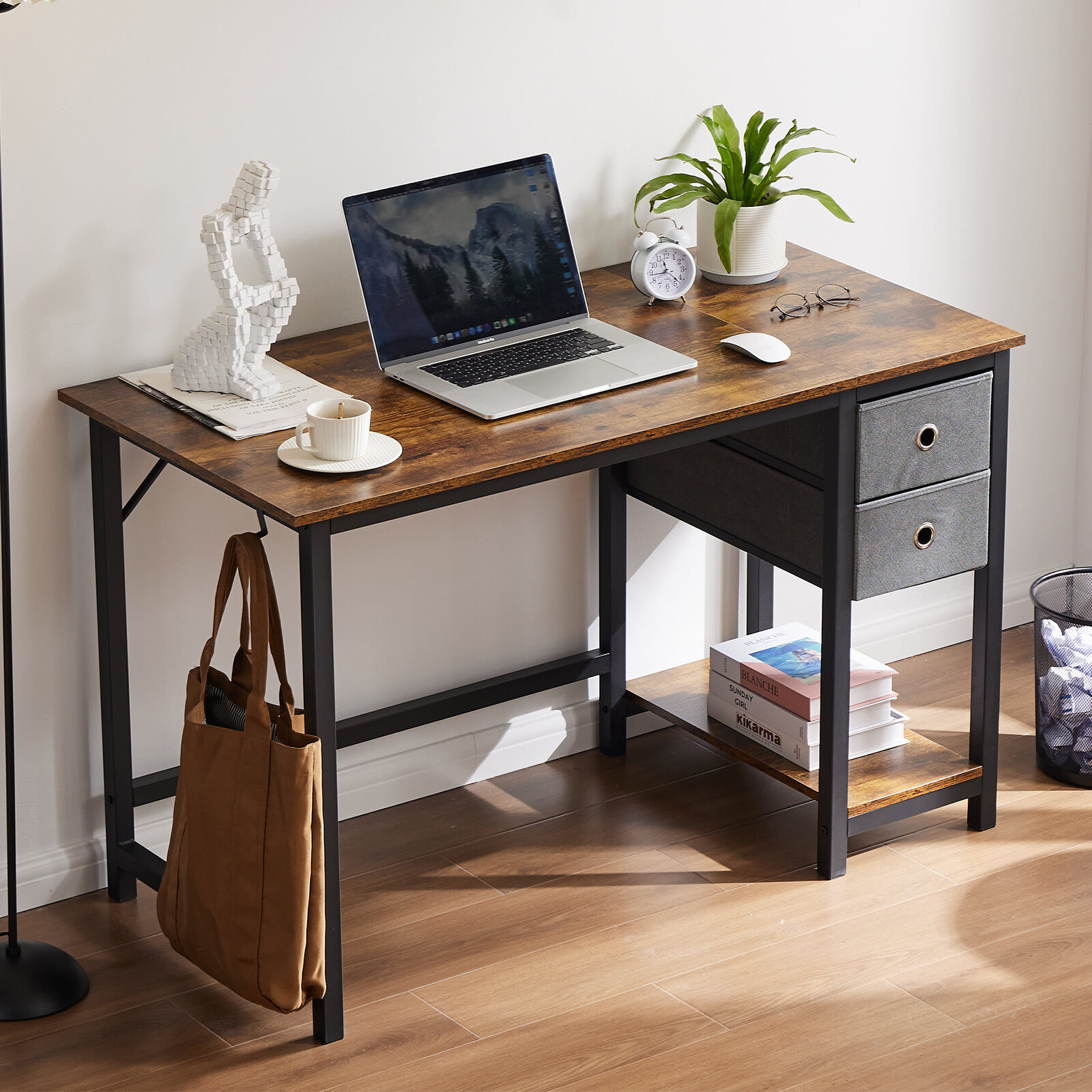 40/47″ Home Office Computer Desk with 2 Storage Drawers,Small Modern Study Table