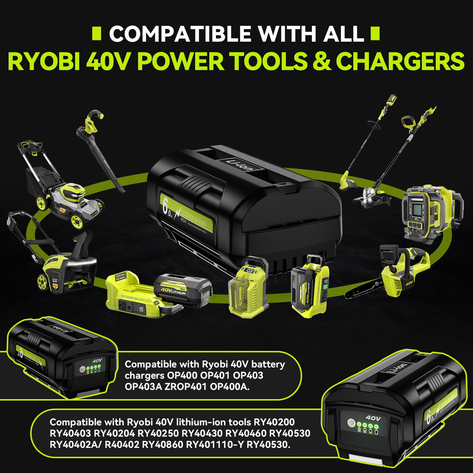 40 Battery/Charger For Ryobi 40 Volt Lithium OP4050 OP40602 High Capacity