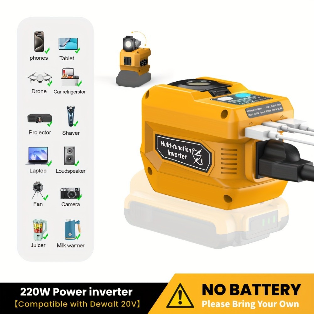 2-in-1 Power Station for Dewalt 20V Battery 300W DC Regulator 220W AC Inverter