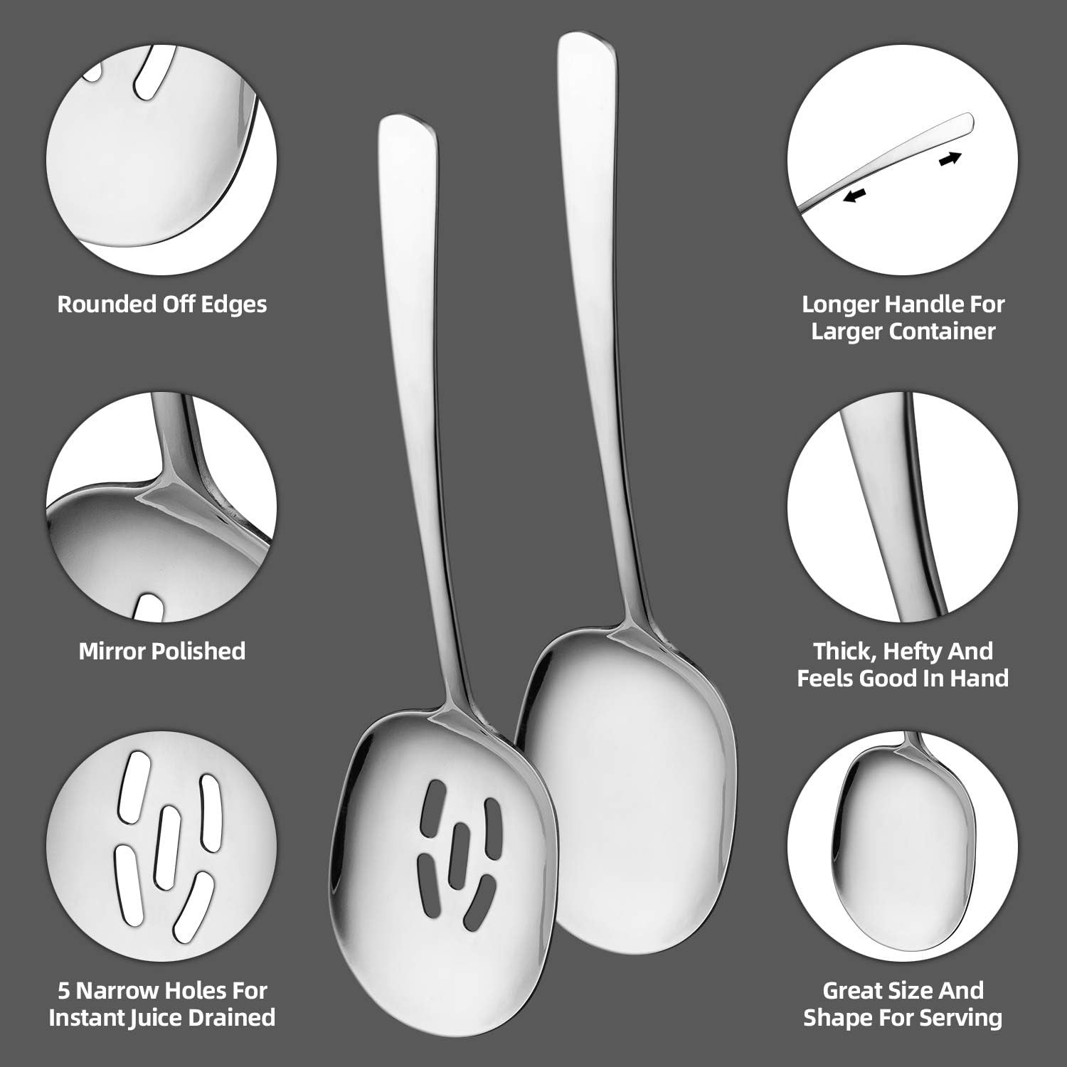 Extra Large Serving Spoons Set, 12 Inch Slotted Spoon and Serving Spoon, Premium