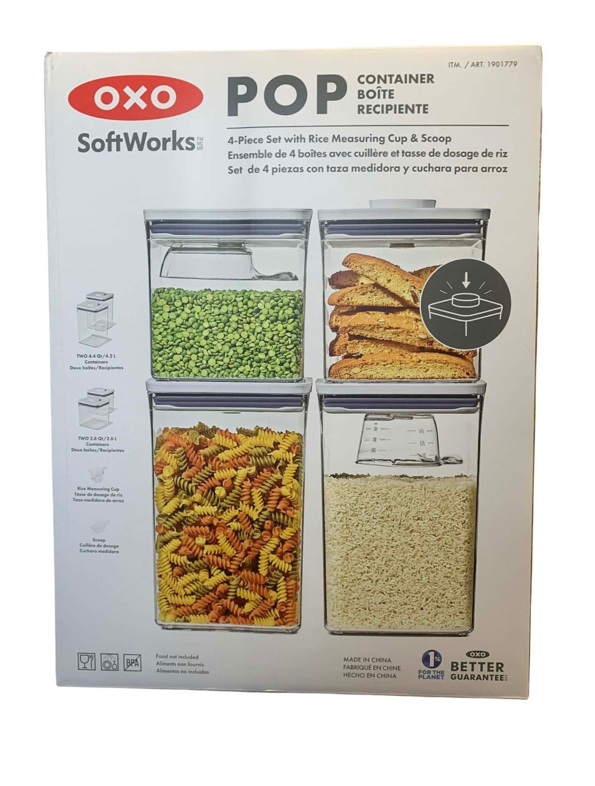 OXO SoftWorks 4-Piece Food Storage POP Container Set w/ Measuring Cup & Scoop