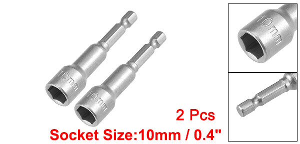 2pcs 1/4″ Quick-Change Hex Shank 10mm Magnetic Nut Setter Driver Drill Bit