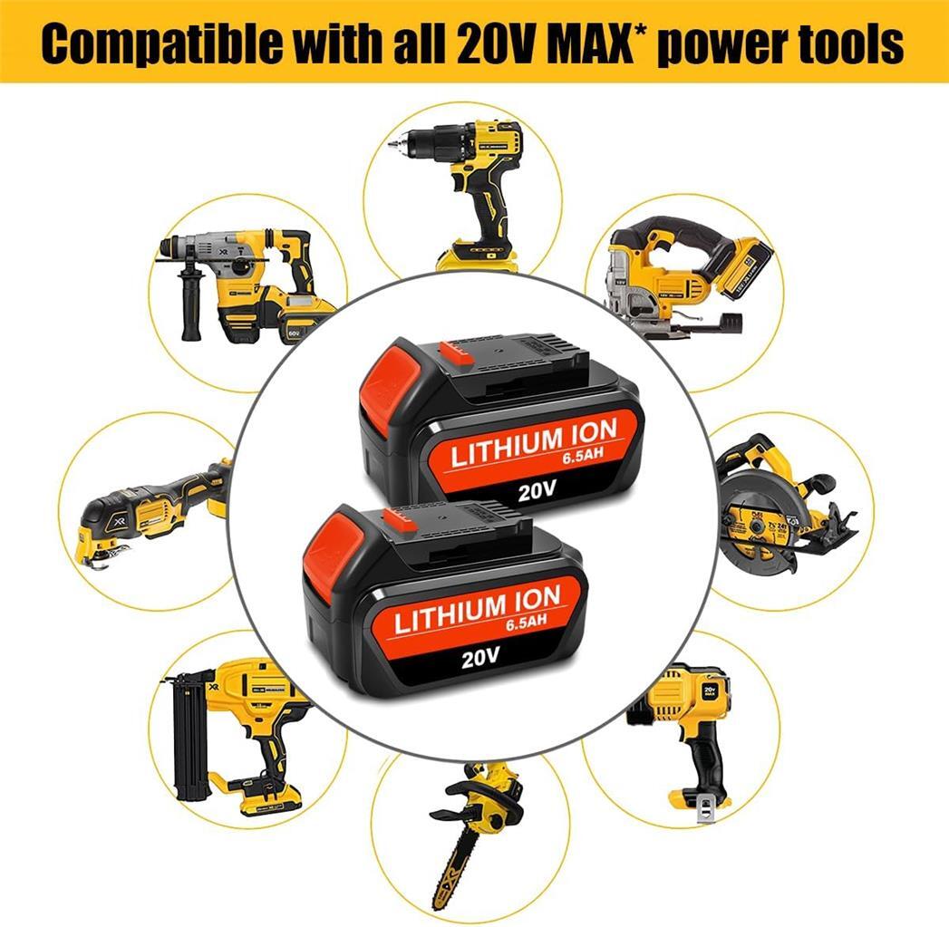 2 PACK New DCB206 6.5Ah Battery for Dewalt 20v Max 6Ah Battery DCB206-2