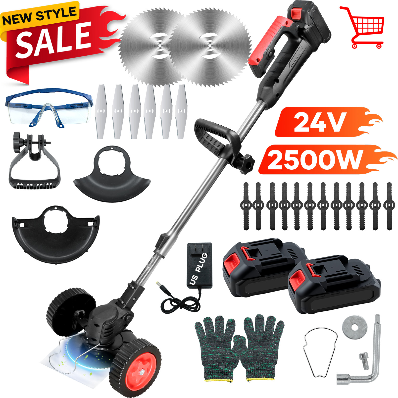 2500W Cordless Weed Eater Electric Brush Cutter Grass String Trimmer Lawn Edger