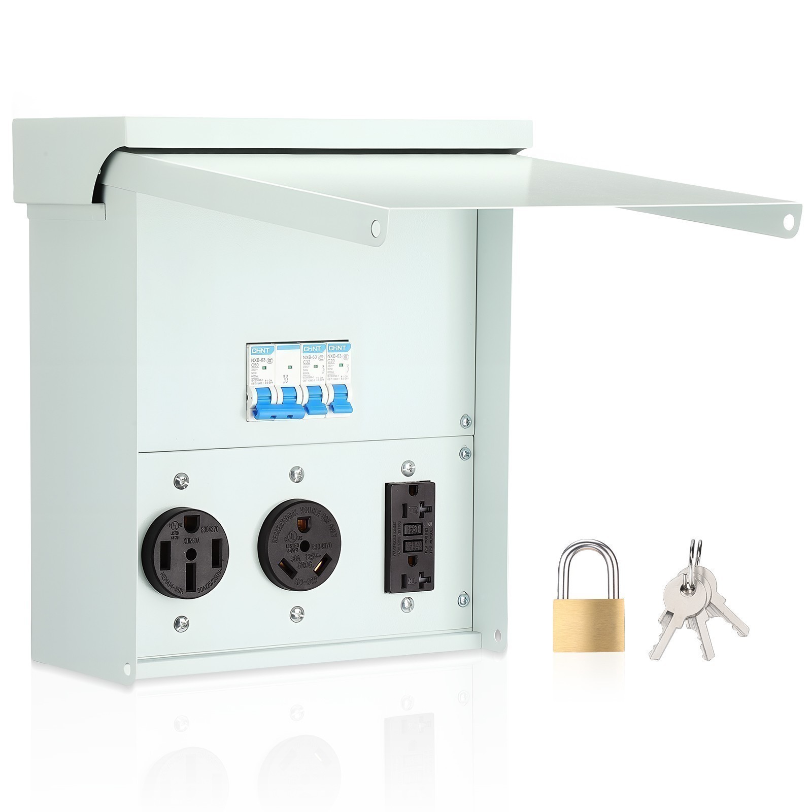 RV Electrical Outlet Panel with Breaker Temporary Power Outlet 20/ 30/ 50 Amp