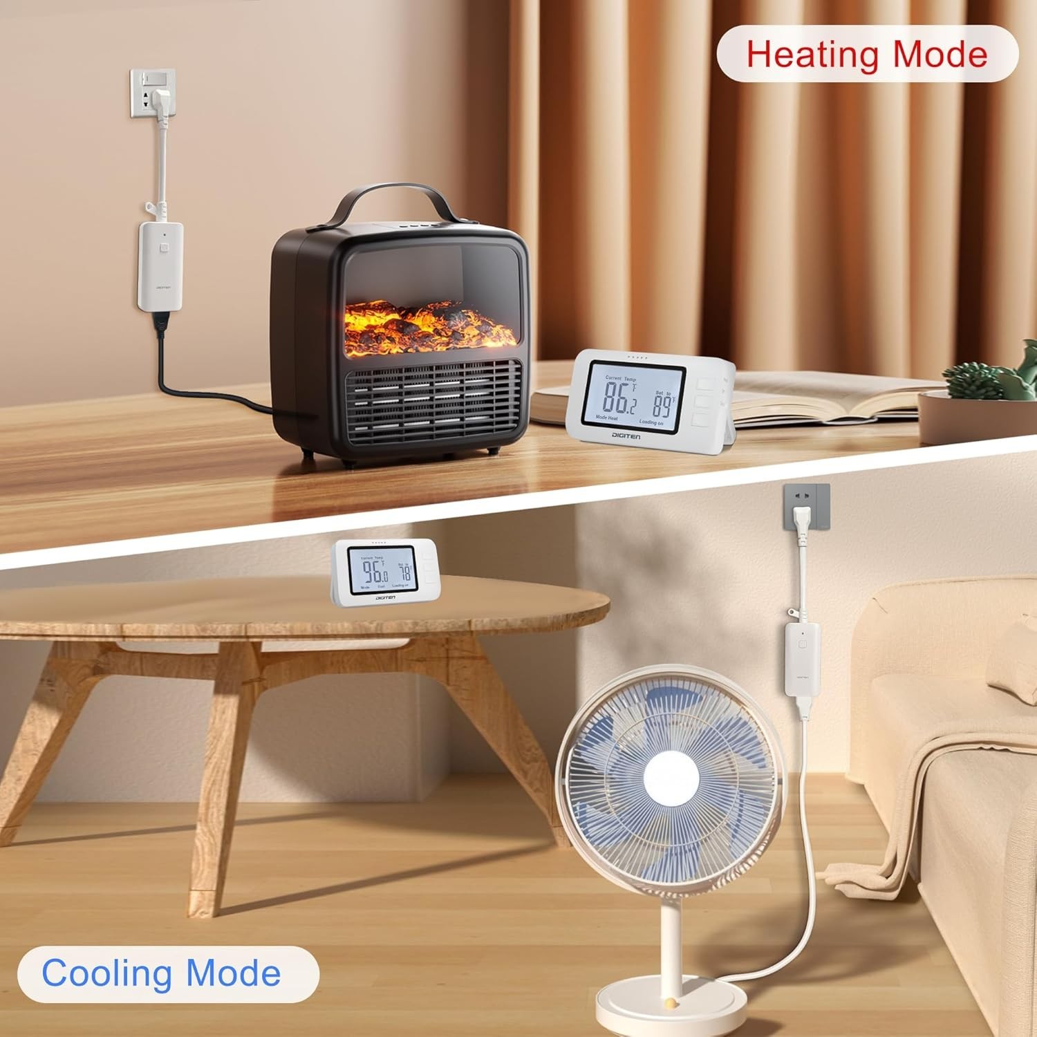 Wireless Thermostat Outlet Digital Remote Control 1800W for Heating Cooling