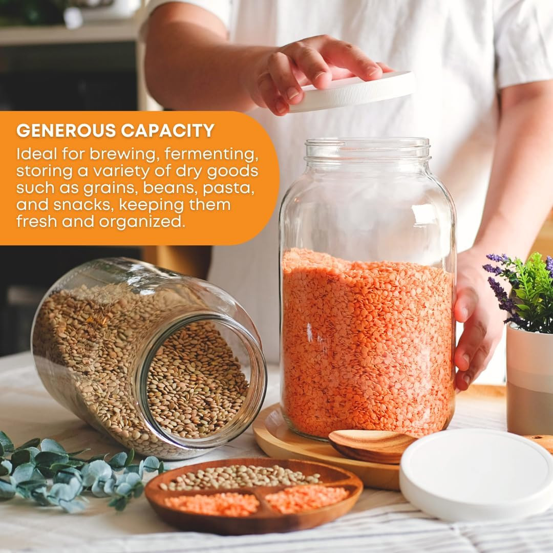 1 Gallon Glass Storage Jars with Airtight Lids | Wide Mouth Glass Ca