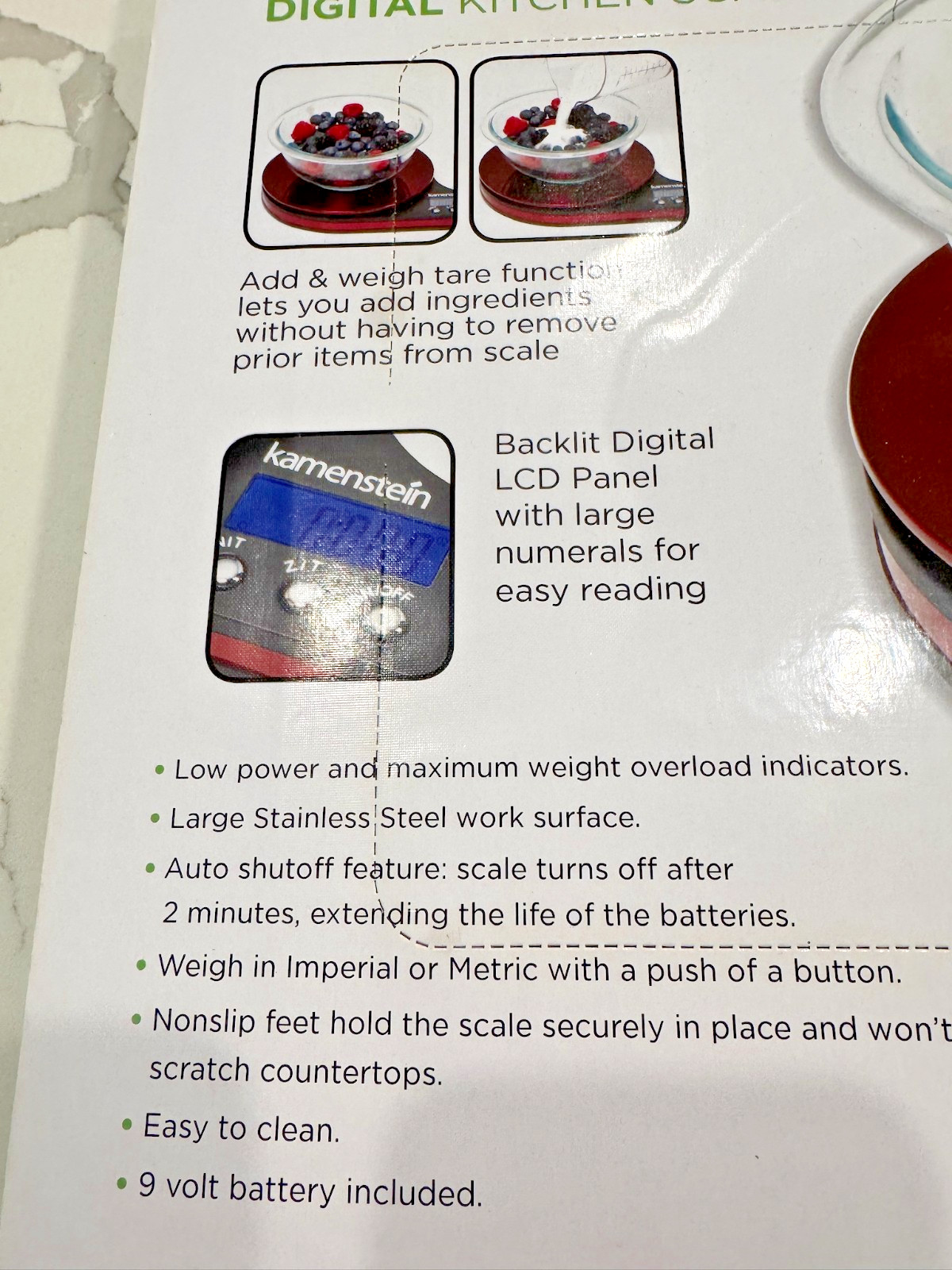 Kamenstein Stainless Steel Digital Kitchen Scale Red Metallic 11 lb Capacity New