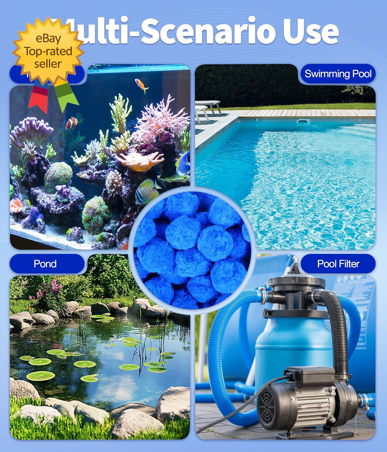 3.5 Lbs Pool Filter Balls for Sand Pump Reusable Blue Pool Filter Media Balls