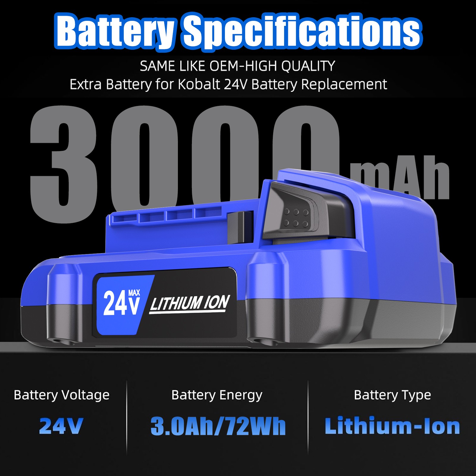 2 Pack 24V 3.0Ah for Kobalt 24 Volt Max Lithium-ion Battery KB624-03 KB524-03