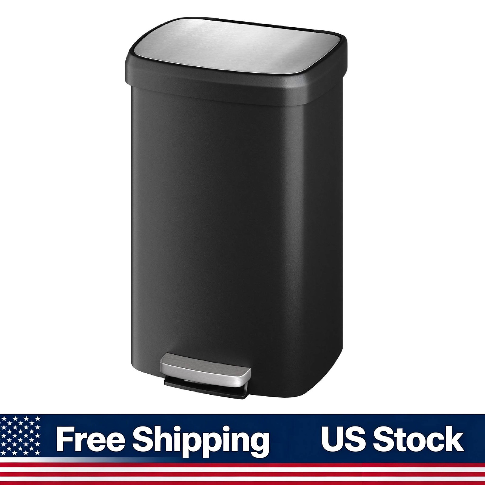 Plastic Garbage Can 13 Gal with Lid Step-On Soft Close Rear Handle Kitchen