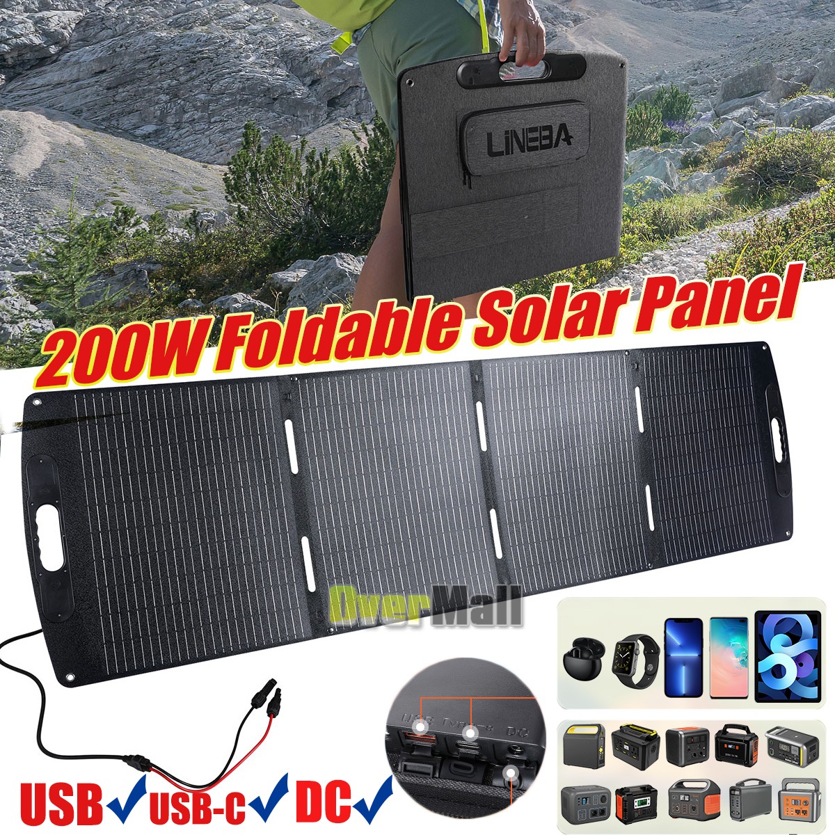 200W Solar Panel Blanket Portable Solar Suitcase Foldable for Power Station RV