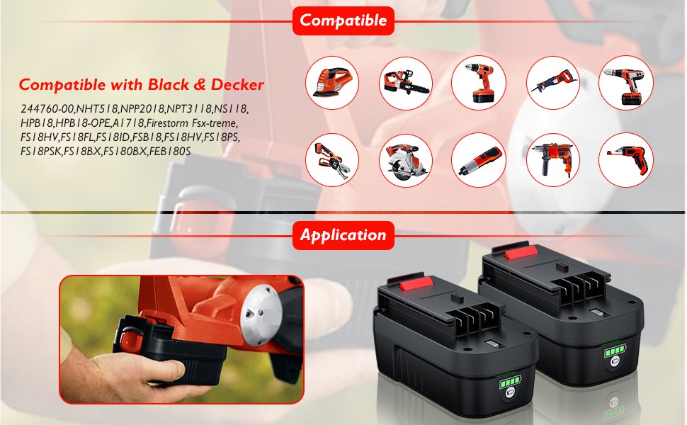 2/1Pack 18V for Black and Decker HPB18 18 Volt 8.0Ah Battery HPB18-OPE 244760-00