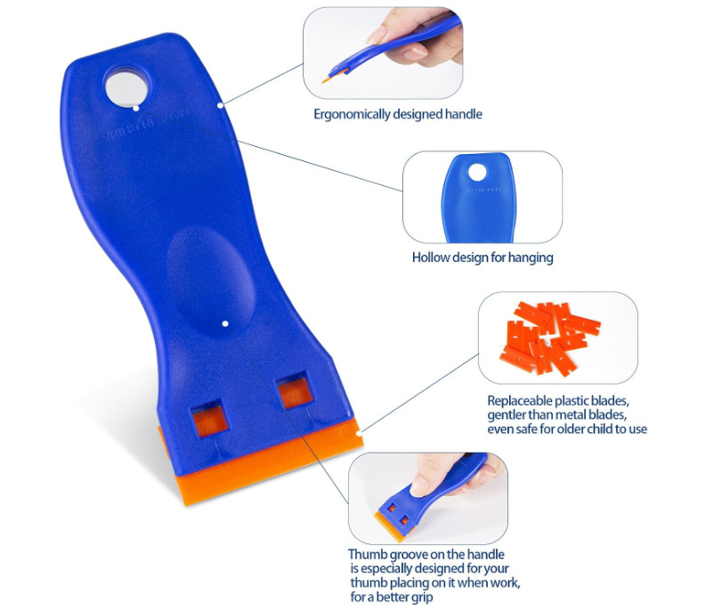Plastic Razor Blade Scraper Tool, 6 Pcs Razor Scraper with 60 Pcs Plastic Blades