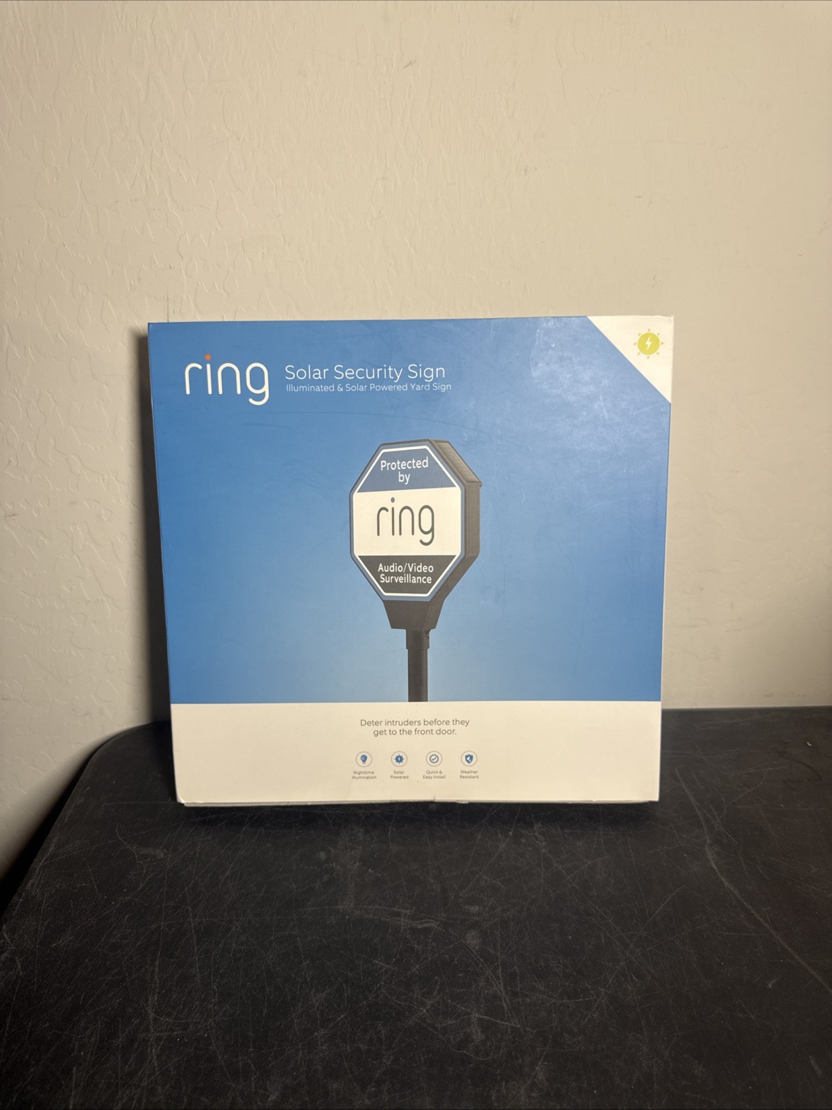 Ring Solar Security Sign Solar Powered Security Illuminated Sign New Open Box