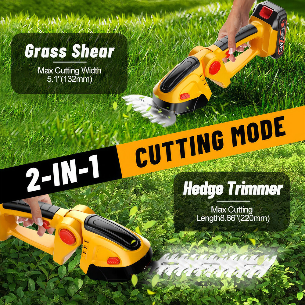 Electric Hedge Trimmer Cordless Power Hedge Trimmer with 2 Battery 1 Charger