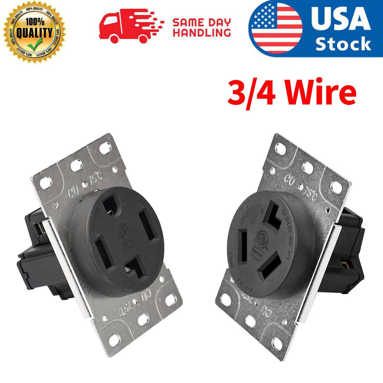 30 Amp Dryer Receptacle, Outlet for Electric Dryers, 125/250V Power Outlet
