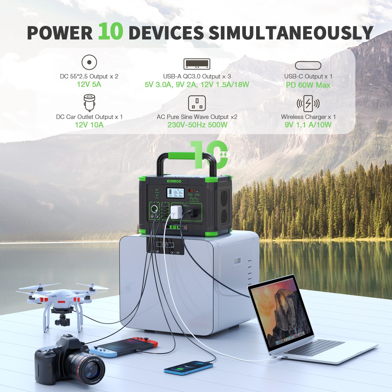 500W 519Wh Power Station Portable Solar Generator RV Backup Battery Camping