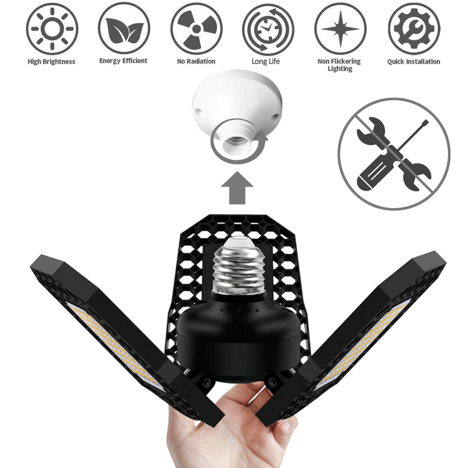 Super Bright 60W/80W 8000LM Deformable LED Garage Light Shop Ceiling Lights Bulb