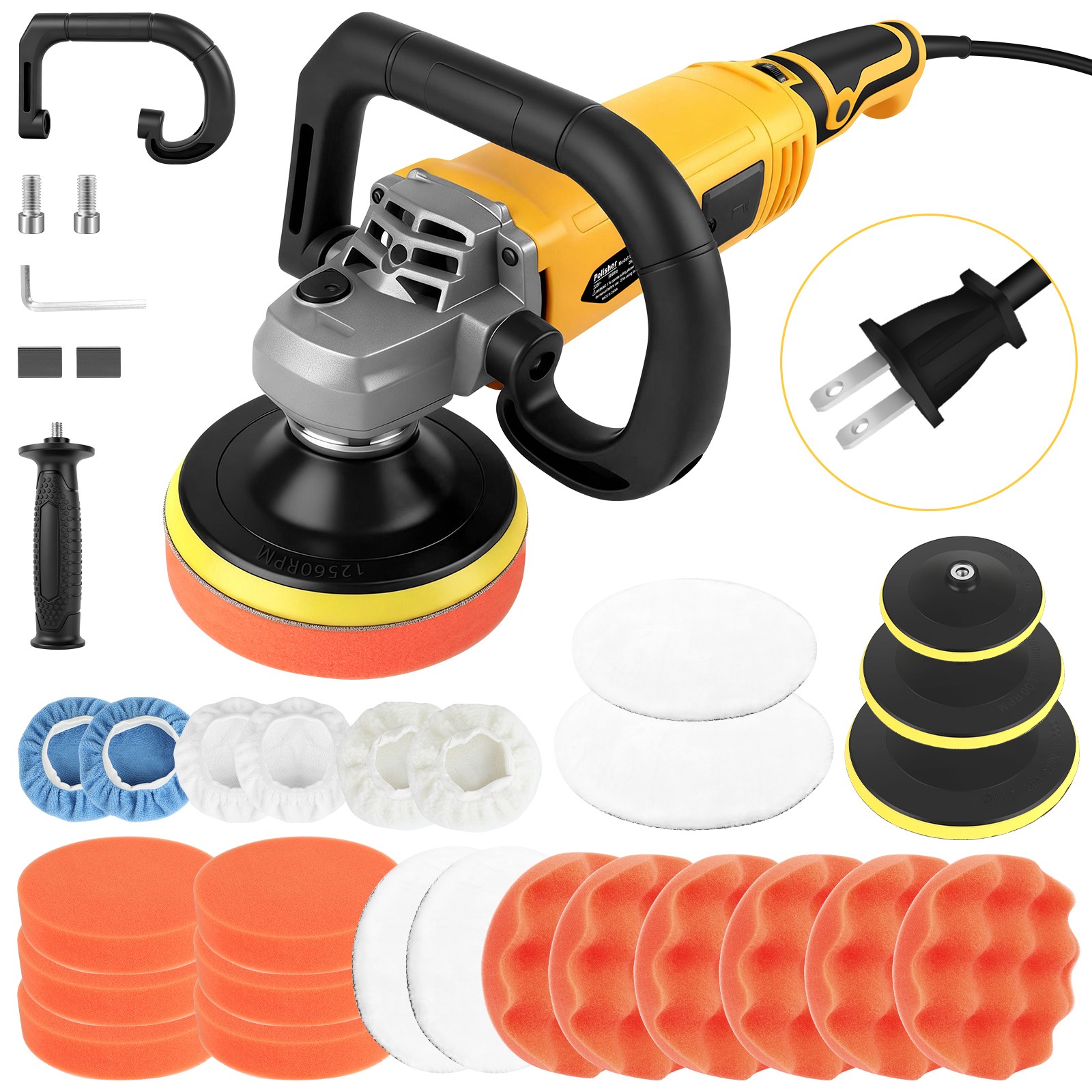 Car Buffer Polisher Waxer 7-Speed Rotary 5″6″+7″ Backing Plate Polishing Machine