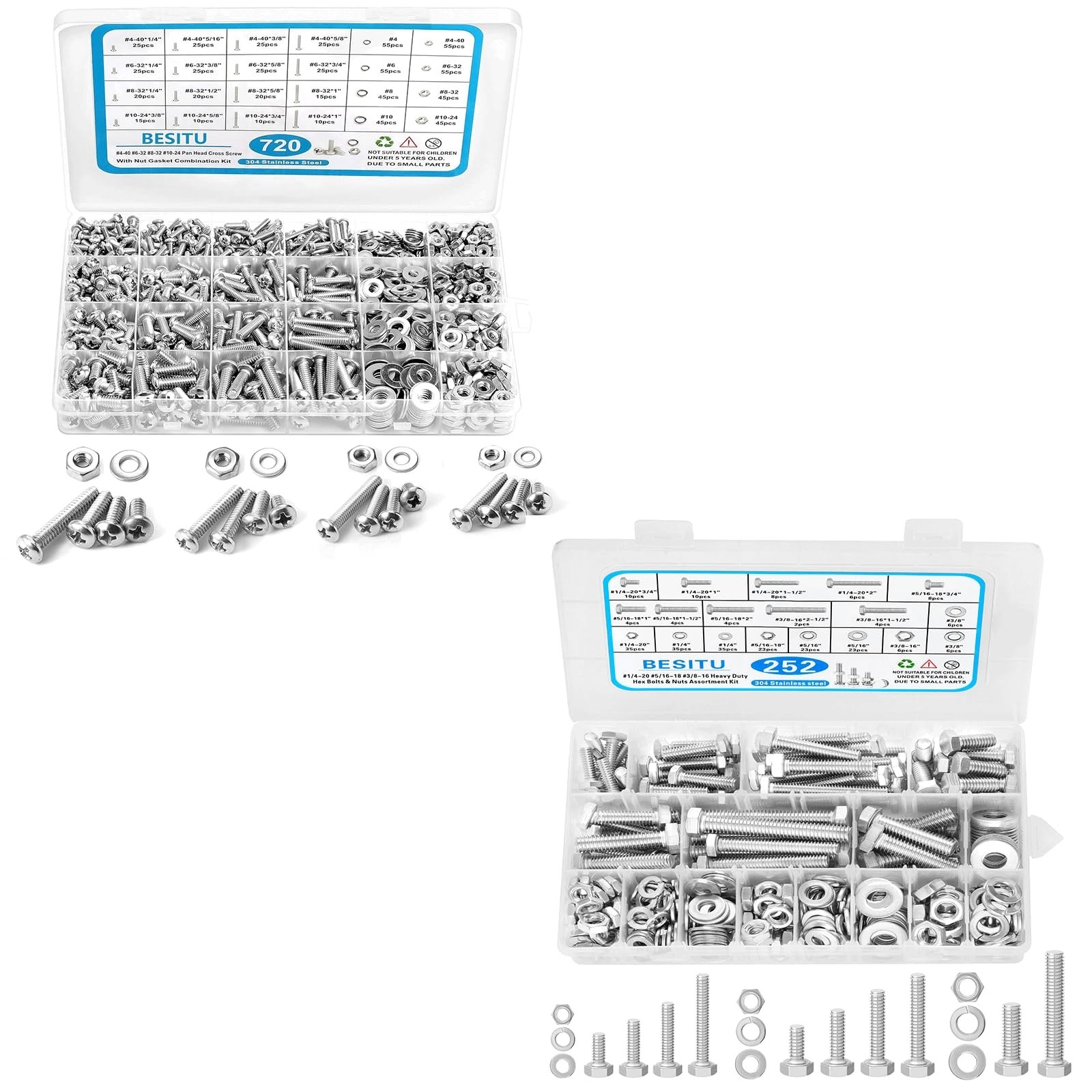 252Pcs Hex Bolts and Nuts Assortment Kit and 720Pcs Machine Screw Assortment …